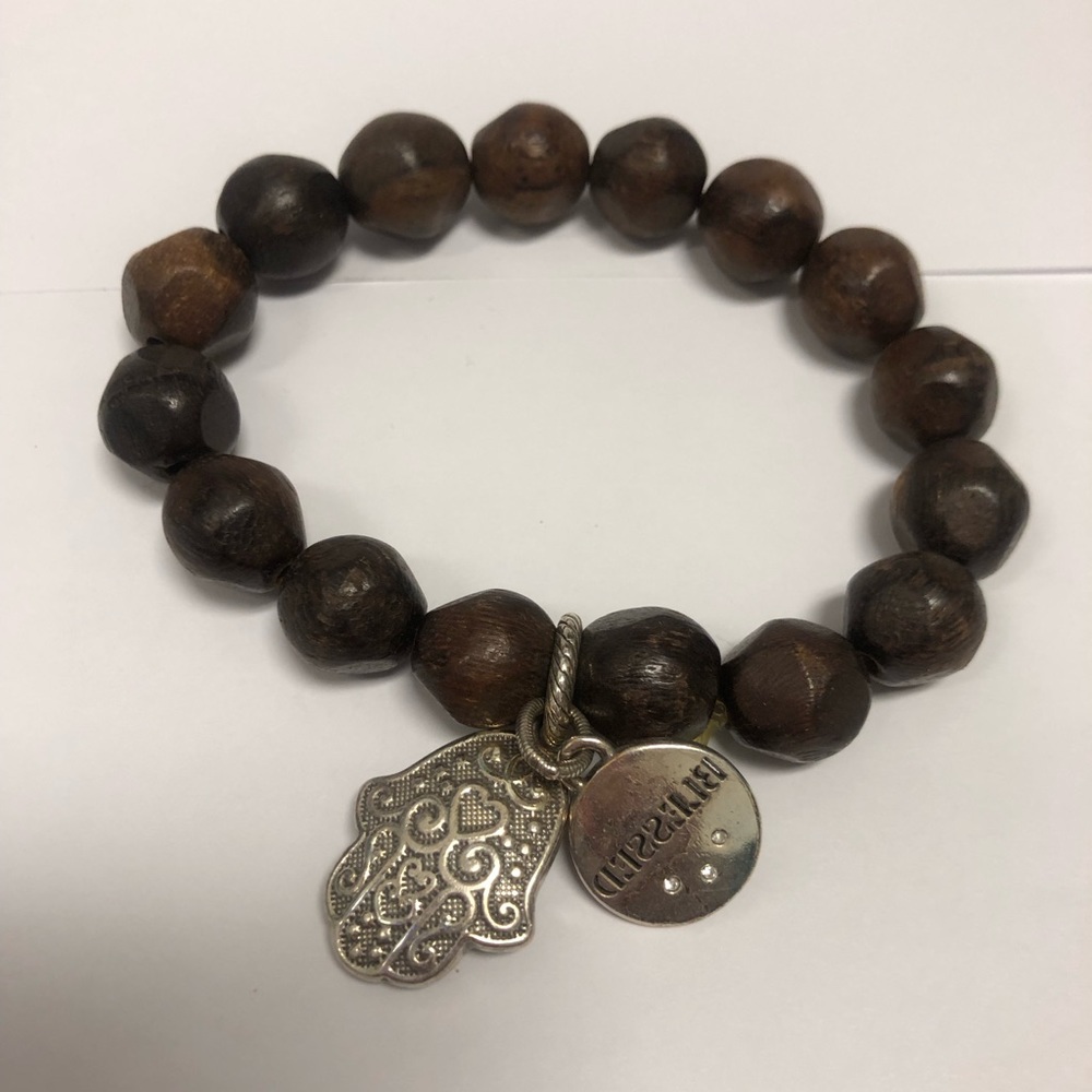 Brighton Style Wooden Bead Bracelet with silver “Blessed” embellishments